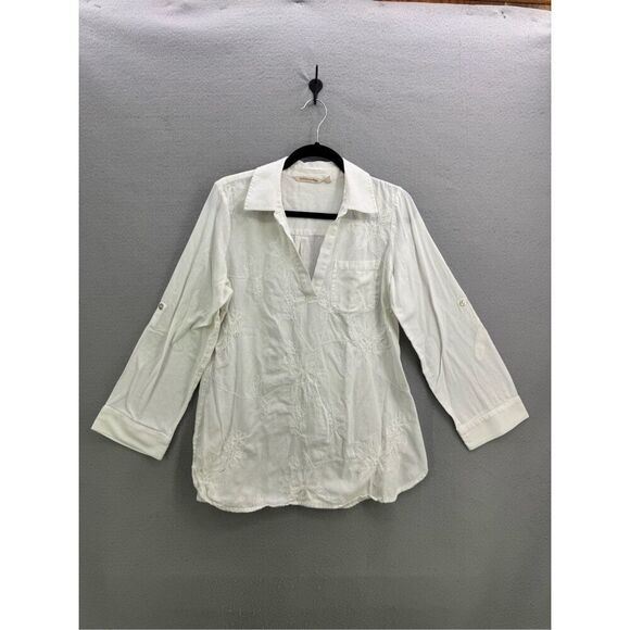 Soft Surroundings Womens White Long Sleeve Embroidered Tunic Shirt Size Medium - Picture 8 of 8